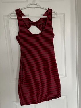 Material Girl Red and Black Striped Bow-Back Mini Dress